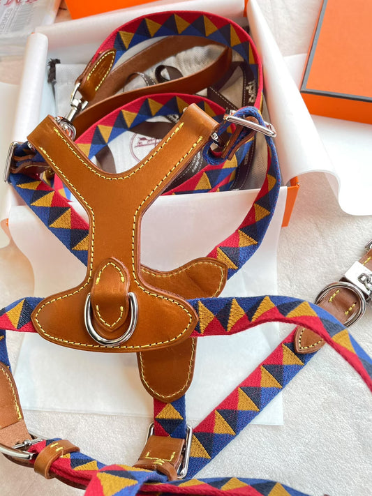 🐶Premium Canvas & Leather Harness Set - 💎 FREE Custom Engraved Tag