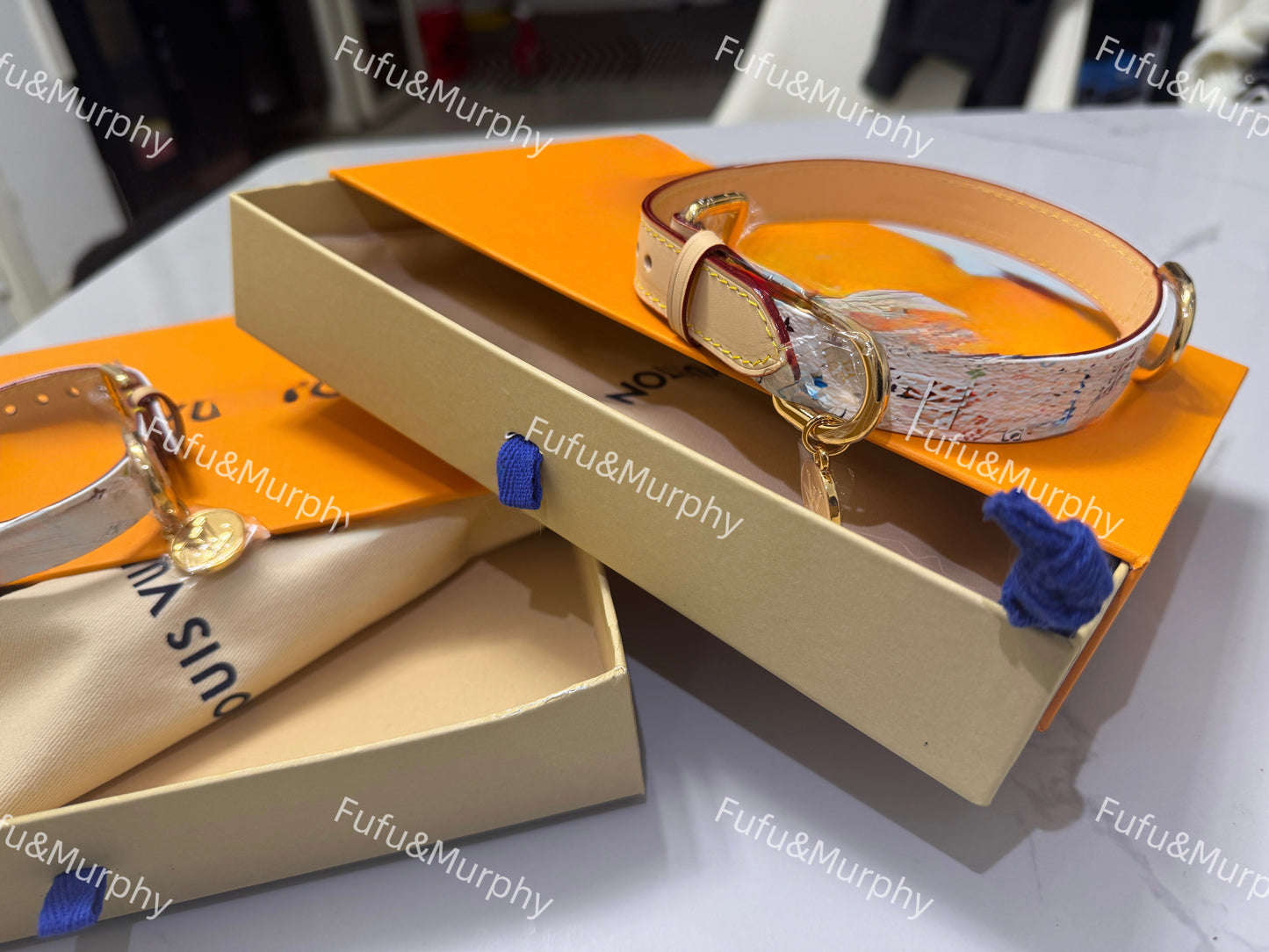 Luxury White Multicolor Monogram Collar for a Stylish Pet