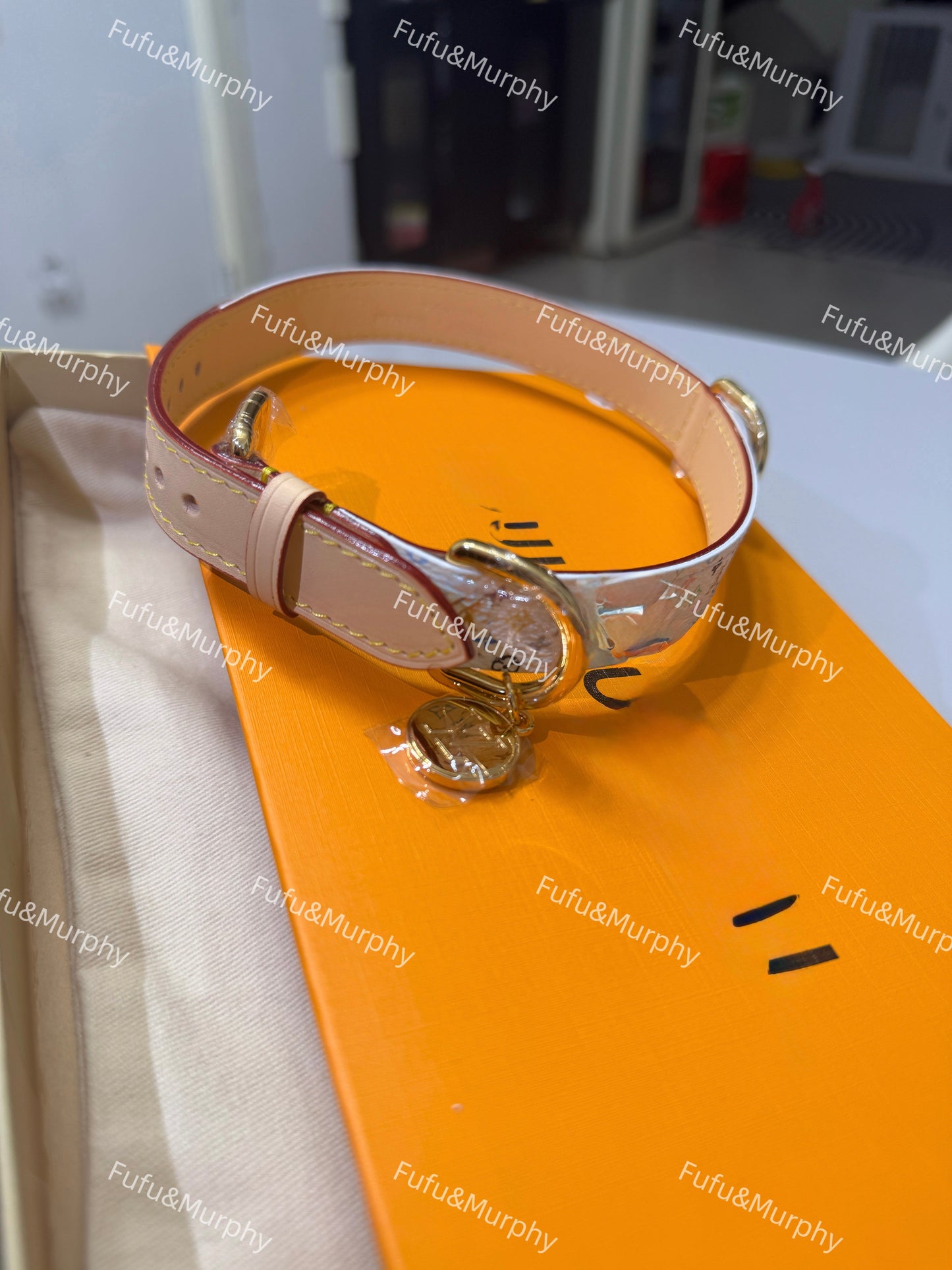 Luxury White Multicolor Monogram Collar for a Stylish Pet