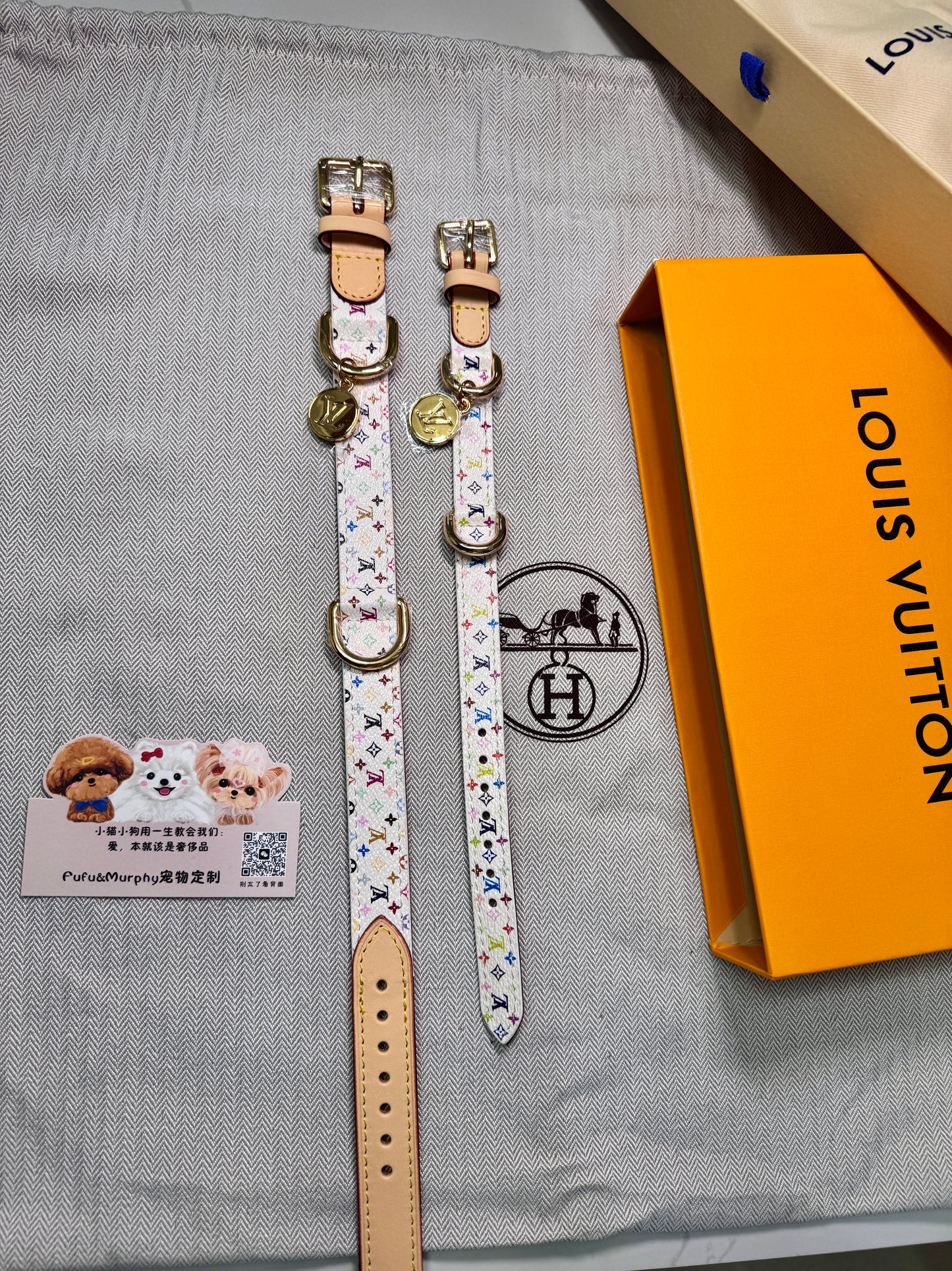 Luxury White Multicolor Monogram Collar for a Stylish Pet