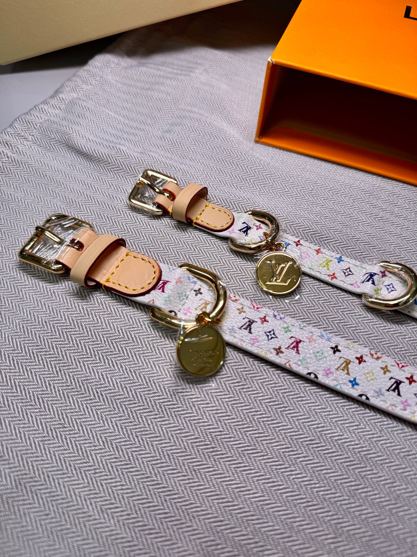 Luxury White Multicolor Monogram Collar for a Stylish Pet