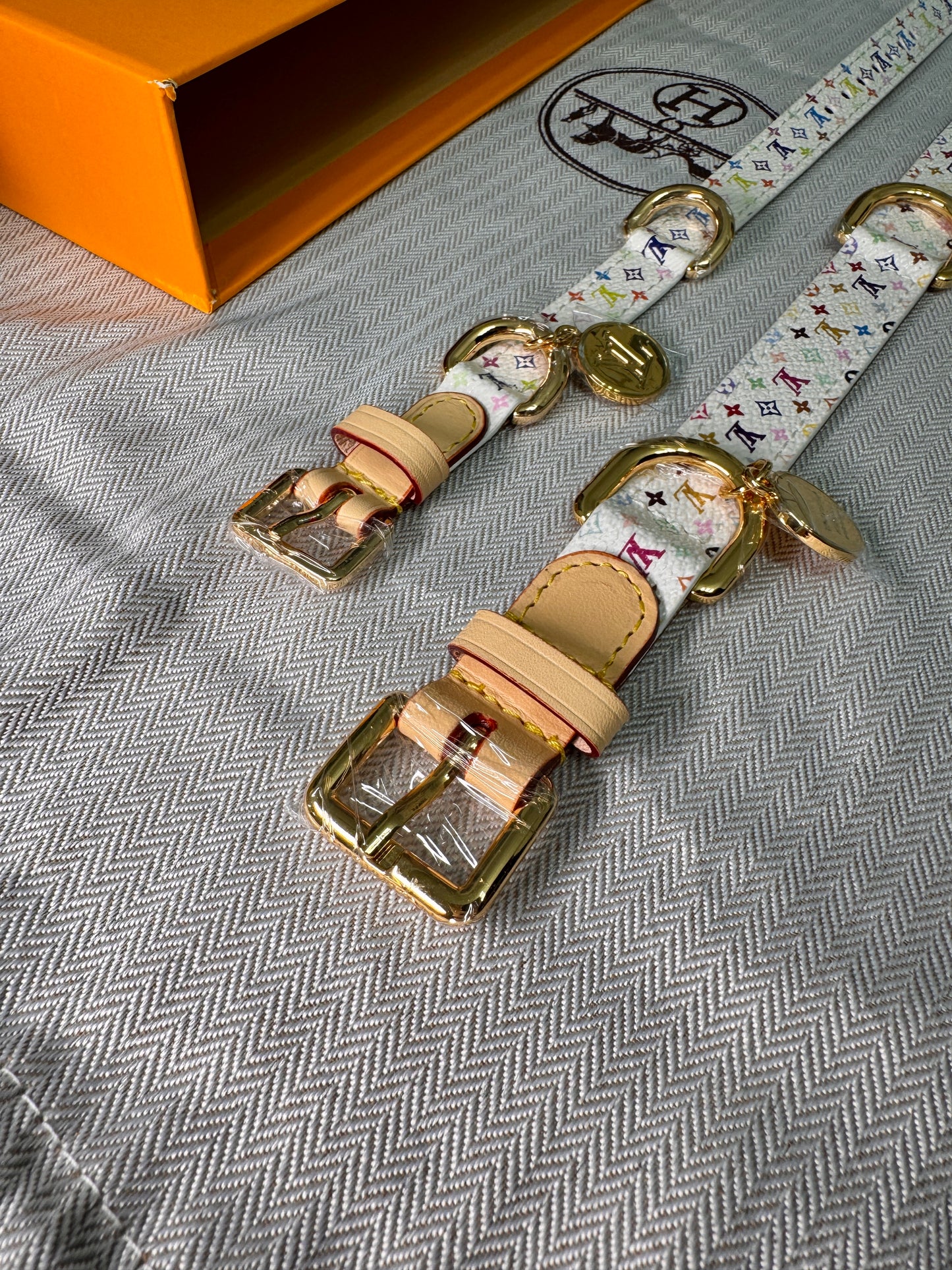 Luxury White Multicolor Monogram Collar for a Stylish Pet