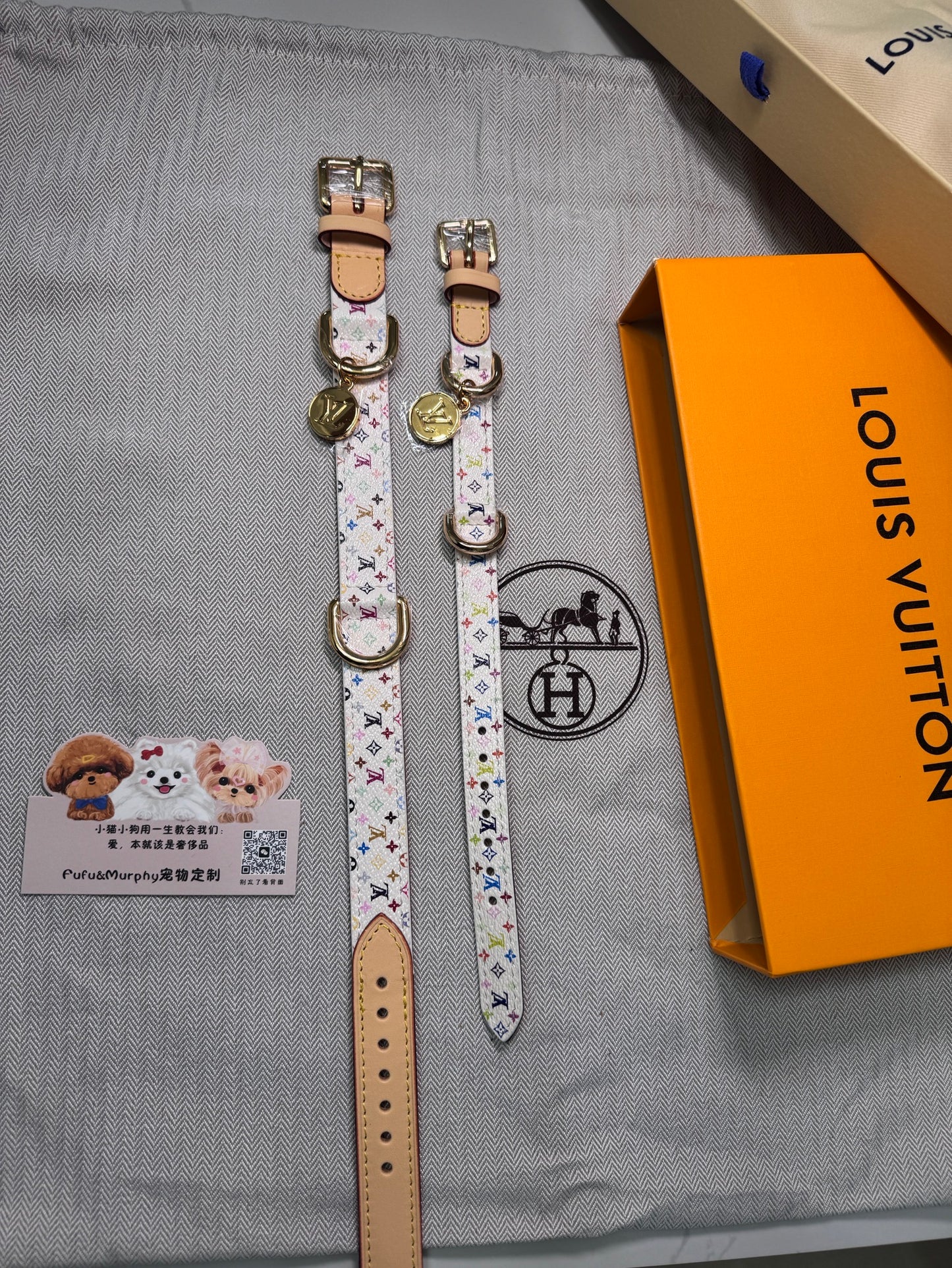 Luxury White Multicolor Monogram Collar for a Stylish Pet