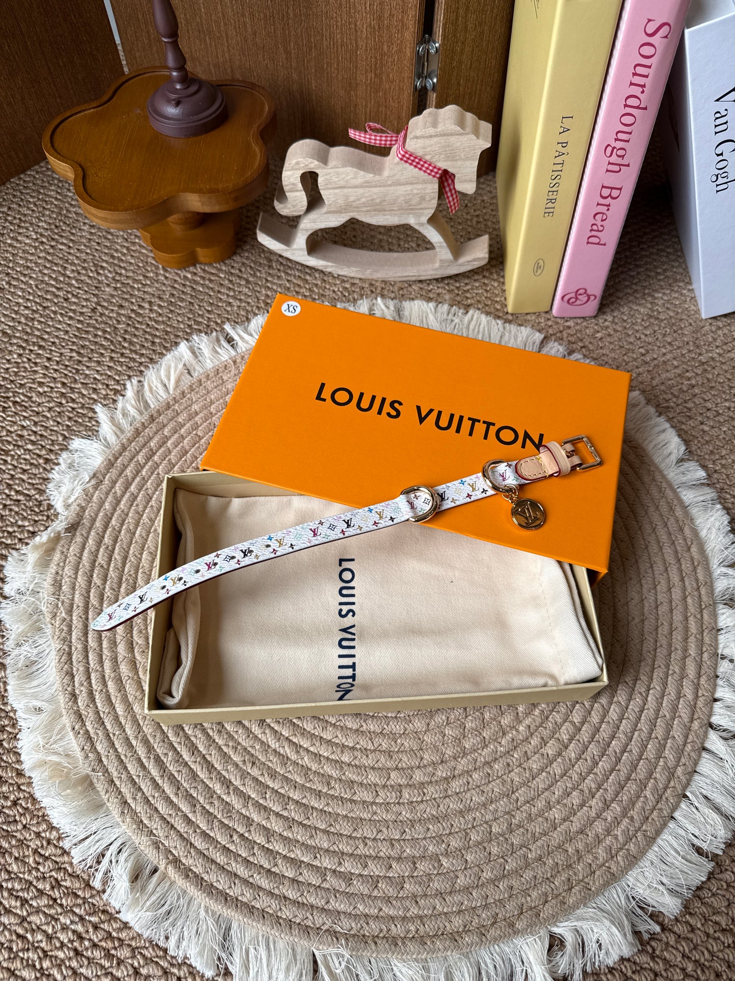 Luxury White Multicolor Monogram Collar for a Stylish Pet