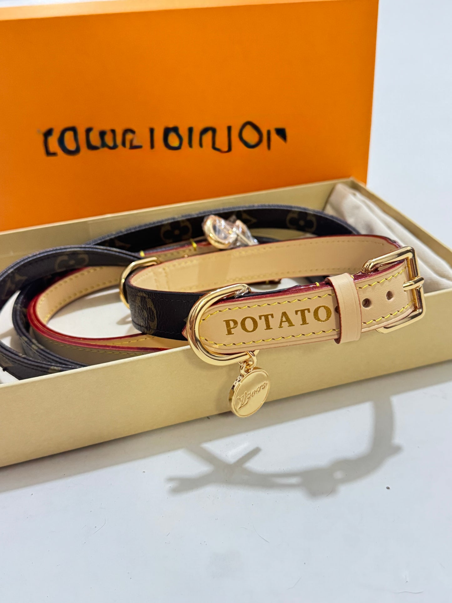 Signature Patterned Leather Pet Set | With Custom Monogramming Option