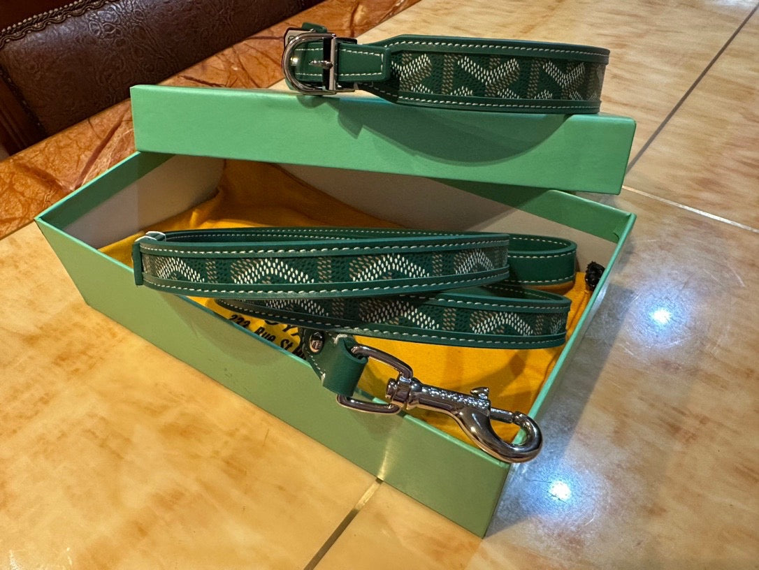 Luxury Canvas Pet Collar &amp; Leash Set - Premium Leather Craftsmanship