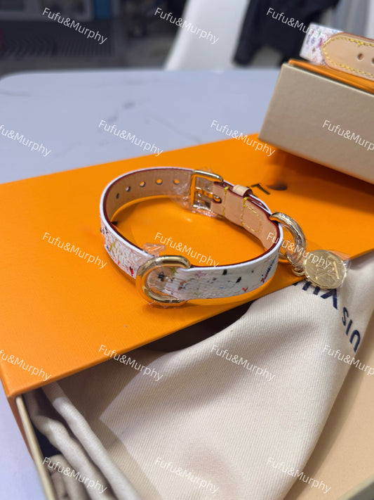 Luxury White Multicolor Monogram Collar for a Stylish Pet