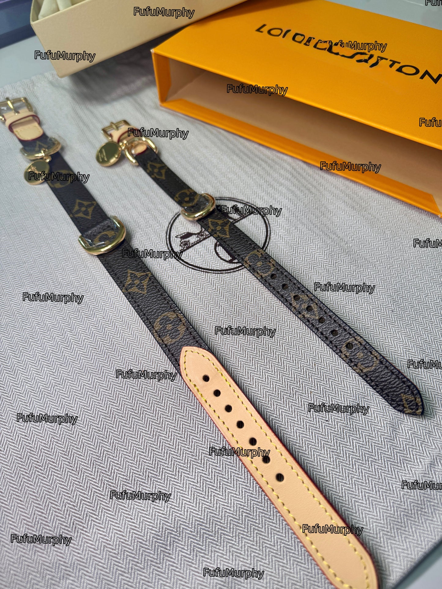 Signature Patterned Leather Pet Set | With Custom Monogramming Option