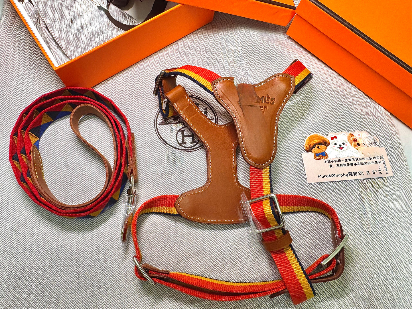 🐶Premium Canvas &amp; Leather Harness Set - 💎 FREE Custom Engraved Tag