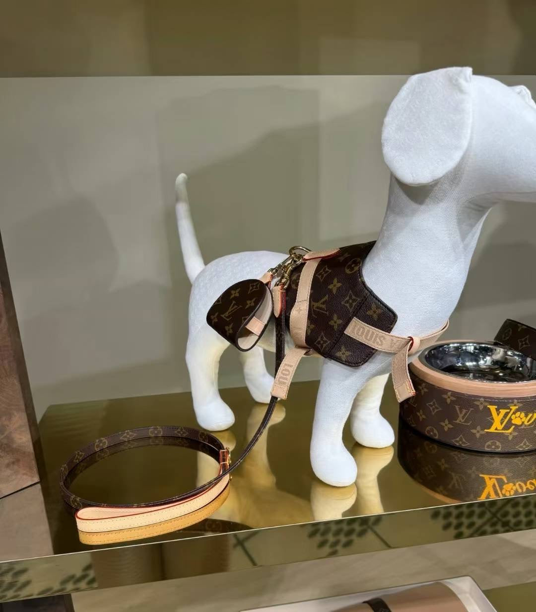 '25 New! 💎  Leather Pet Harness Set - Genuine Cowhide, Luxury Style