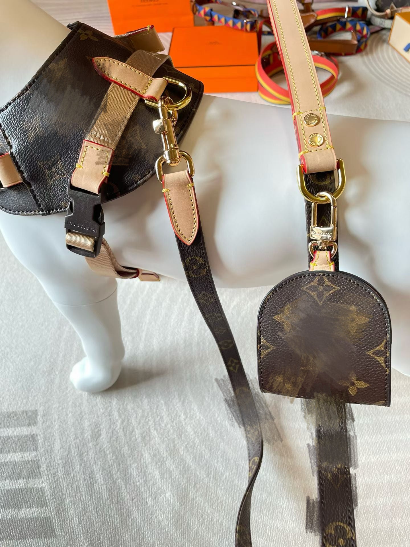 '25 New! 💎  Leather Pet Harness Set - Genuine Cowhide, Luxury Style