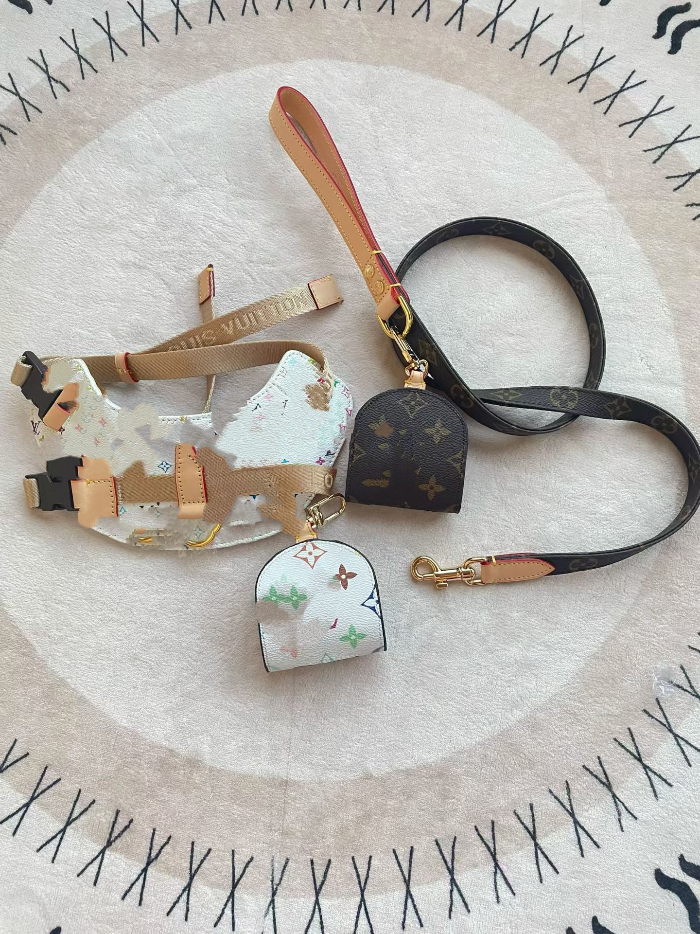 '25 New! 💎  Leather Pet Harness Set - Genuine Cowhide, Luxury Style