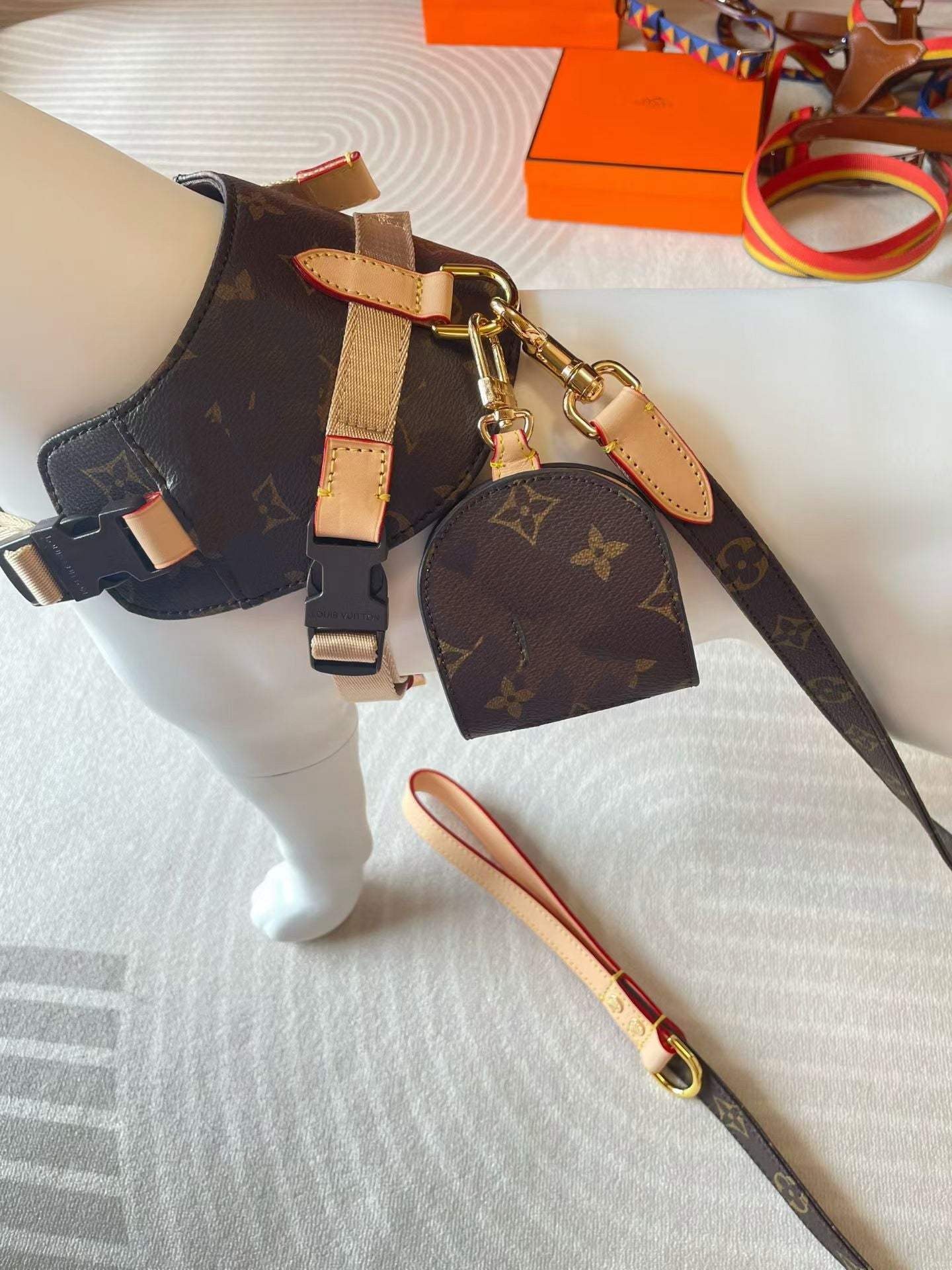 '25 New! 💎  Leather Pet Harness Set - Genuine Cowhide, Luxury Style