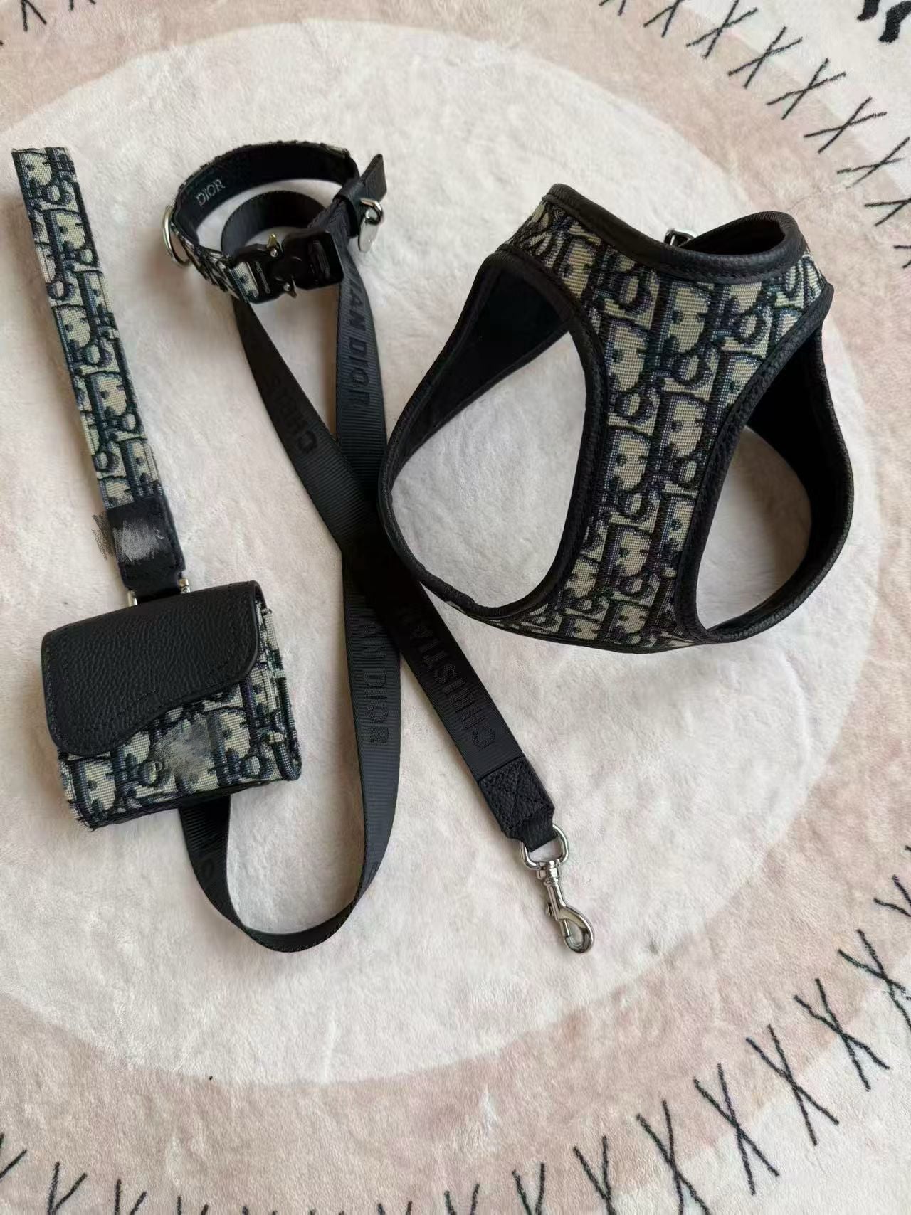 Luxury Jacquard Monogram Pet Collar, Harness & Leash Set - Premium Edition