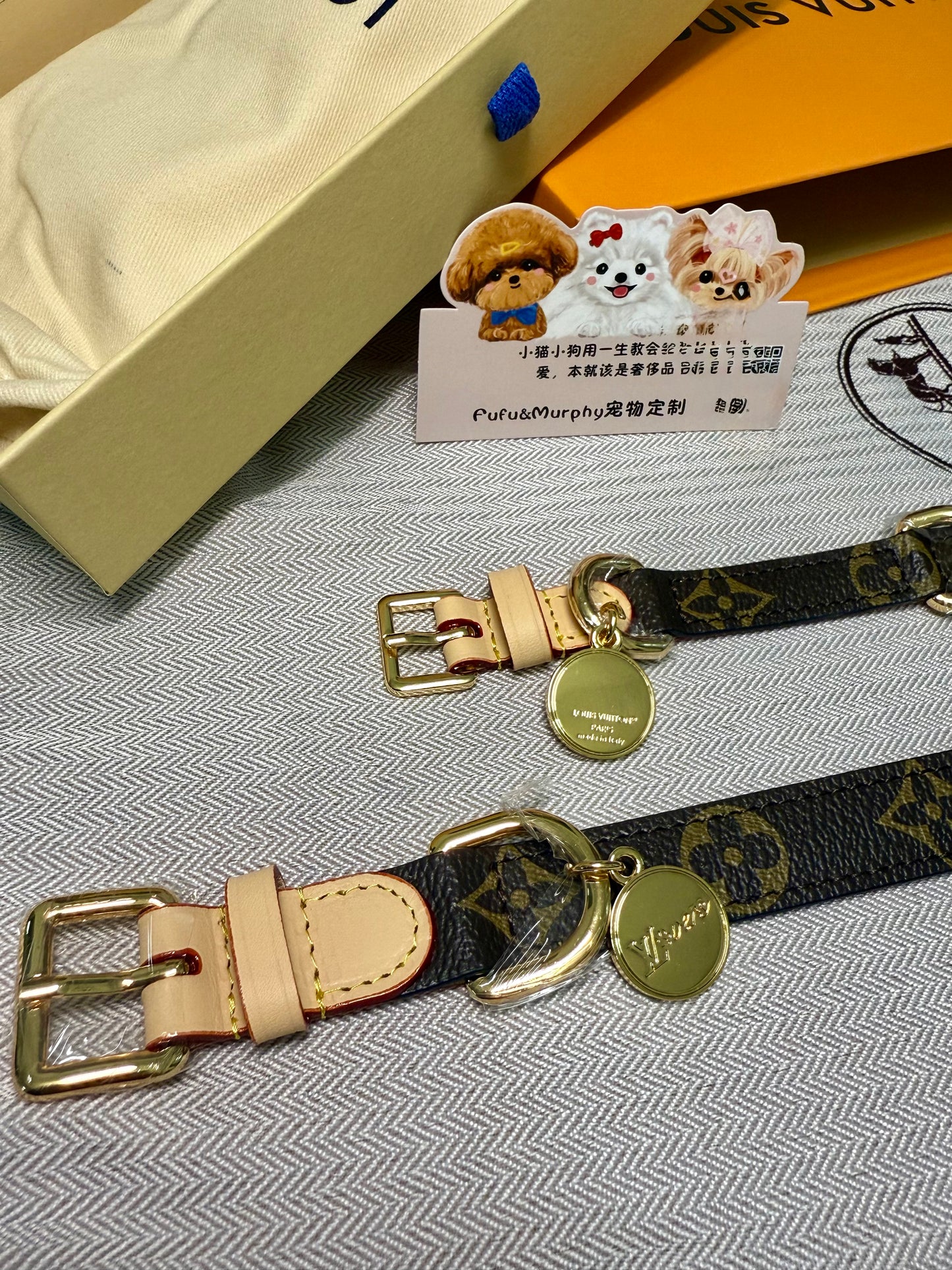 Signature Patterned Leather Pet Set | With Custom Monogramming Option