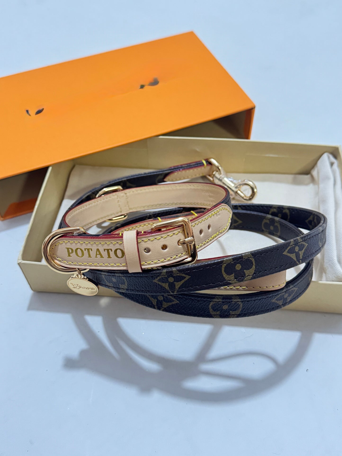 Signature Patterned Leather Pet Set | With Custom Monogramming Option